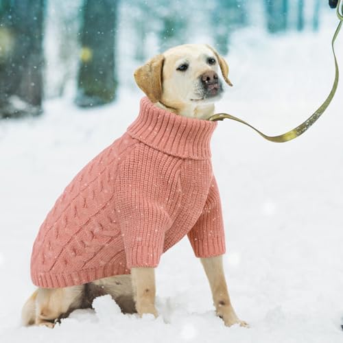 Medium Dog Christmas Sweater Warm Soft Cable Knit Dog Sweater (Medium / Pink)
