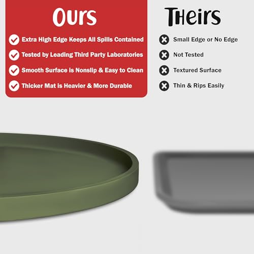 Dog Food Mat Waterproof Dog Bowl Mat (24x14 Inch (Pack of 1) / Khaki Green)