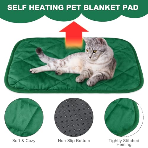4 Pack Self Heating Cat Pad Self Warming Dog Mat Reflects Body Heat Extra Warm Thermal Pet Pad Washable Dog Cat Bed Crate Bed Mat Blanket (16 x 20 Inch / Dark Green)