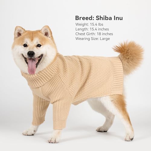 Dog Sweater Long Sleeve Warm Knit Sweaters for Medium Dogs Boy Girl (Beige / X-Large)