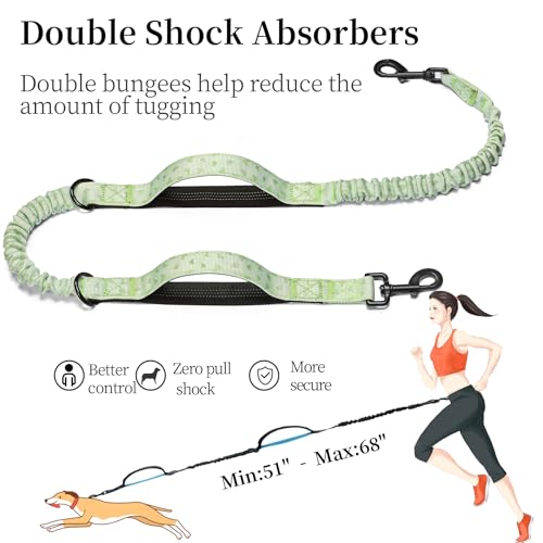 Hands Free Dog Leash with Zipper Pouch (green heart / Large)