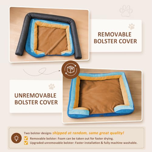 Orthopedic Dog Bed for Extra Large Dogs with Bolster (42.0"L x 30.0"W x 8.5"Th / Golden Harbor)