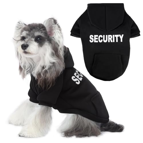 Dog Basic Hoodie Soft Dog Clothes Cold Weather Sweaters for Medium Large Dogs Cozy Fabric Warm Sweatshirt with Leash Hole for Boys (Security / S(Back: 12.6",Chest:18.11", 5-10 lbs))