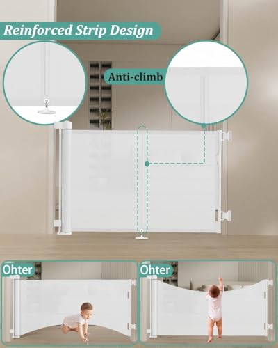 50 inch Reinforced Retractable Baby Gates 42 inch Tall (White / 42" Tall x 50" Wide)