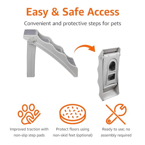 Foldable Non Slip Pet Stairs for Small Dogs and Cats (14.6'' W x 22.75'' D x 19.5'' H / Grey)