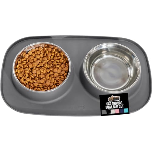 Dog Bowl Set with Feeding Mat (Gray / 3 Cup Bowls)