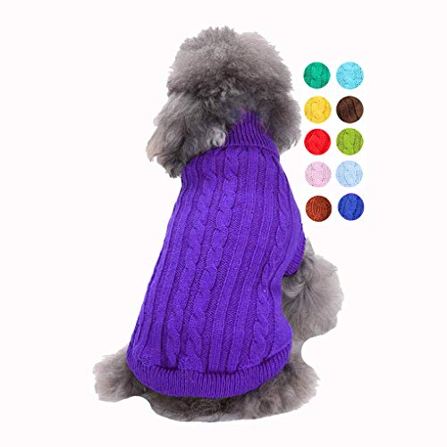 Dog Sweater Soft Warm Turtleneck Knitted Clothes for Small Medium Large Pet (Purple / Large)