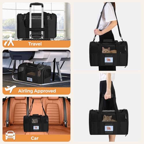 Soft Cat Carrier with Detachable Food Bowl (Black / 17.0"L x 12.0"W x 11.0"H)