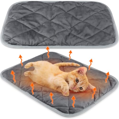 2 Pack Self Heating Cat Mat Self Warming Pet Pads Washable Kennel Mat Dog Crate Pad Reflects Body Heat Non Skid Cat Thermal Pads for Puppy Indoor Outdoor (16 x 20 inches / Gray)