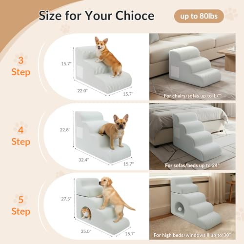 Dog Stairs for High Beds Up to 30" H with Tunnel (Beige / 5-Steps)