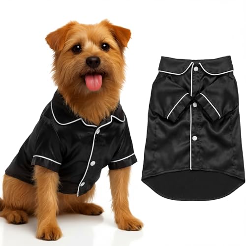 Dog Silk Pajamas Shirt Puppy Satin Pjs for Small Dog (M / Black)