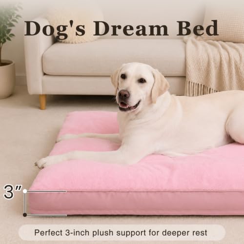 Waterproof Large Dog Bed for Crate with Washable Cover (35.0"L x 22.0"W x 3.0"Th / Pink)