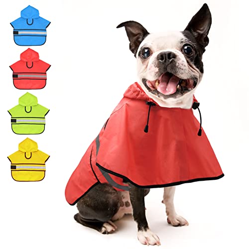 Dog Raincoat Hooded Poncho (Bright Red / Small)
