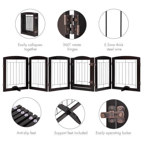 Dog Gate Indoor with Walk Through Door (Espresso / 【6 Panels with door】120"W x 24"H)