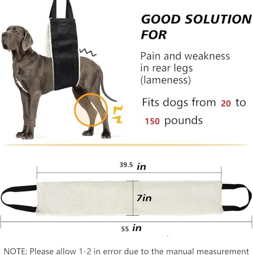 20 150lb Dog Sling for Large Dogs Hind Leg Support (Black)