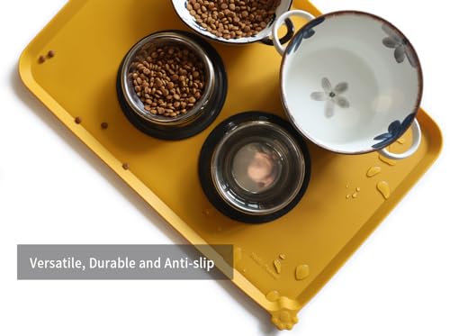Large Silicone Pet Food Mats Tray (24" x 16" / Honey)