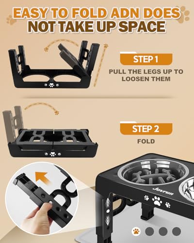 Elevated Dog Bowls for Medium Large Dogs with Mat (for Medium Large Dogs 1 Basic&1Slow Bowl with Mat / Black)