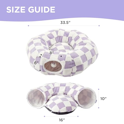 Lesure Donut Cute Jacquard Cat Tunnel Bed Kitten Toys for Puppy Bunny (Standard (33.5"L x 33.5"W x 10"H) / Lavender Checks)