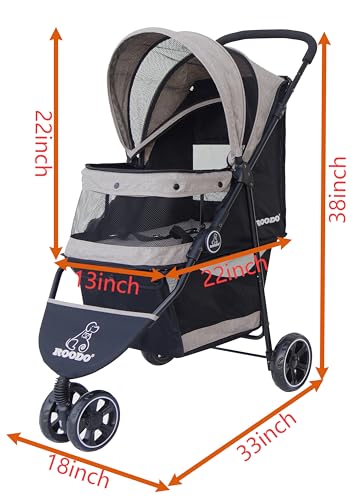 3 Wheel Dog Pet Cat Stroller Best Lightweight Foldable Compact Portable Jogger All Terrain Travel Pet Gear Puppy Kitty Stroller for up to 30lbs Medium Small Dogs and Cats (Light khaki)