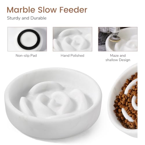 Marble Slow Feeder Dog Bowl (Fantasy White)