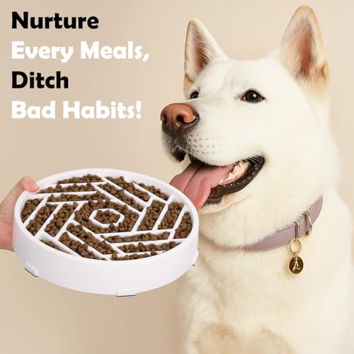 Slow Feeder Dog Bowls Large Medium Breed (White)