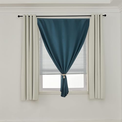 100% Blackout Self Adhesive Curtains Small Window Short Temporary Black Out Curtains Easy to Install Used for Bedroom Kitchen Window Cover (Navy Blue/ Thickened / 35"W x 54"L (Pack of 1))