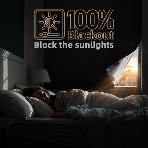 Magnetic Blackout Window Cover Portable 100% Blackout Curtains for Bedroom (Black / 58"W x 70"H)