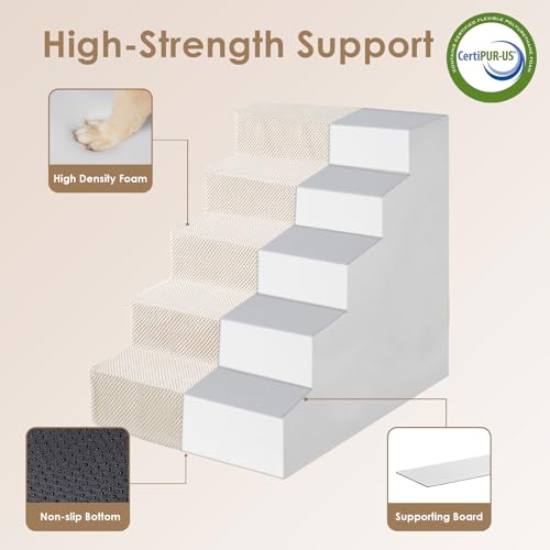 Dog Stairs for Bed 22.5" H (Beige / Extra Wide 17.7" x 35" x 22.5")