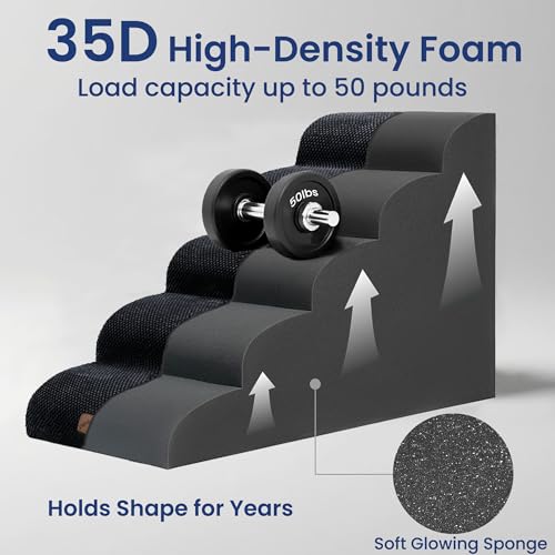 Ramp Dog Stairs for High Beds 22.6" H (Black / 5-Step (33"D x 15.7"W x 22.6"H))