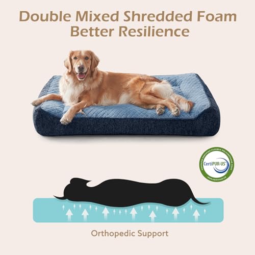 XL Orthopedic Dog Beds Large Sized Dog (L Plus(38"L x 28"W x 8"Th) / Blue)