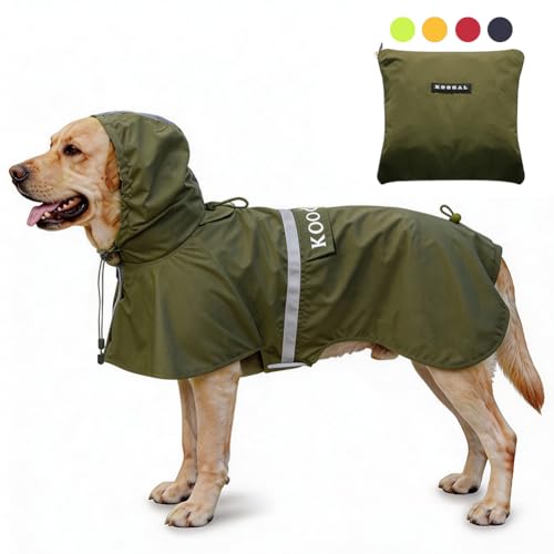 Dog Raincoat Waterproof Hooded (Green / 6XL-Fit for 99 to 110 pounds)