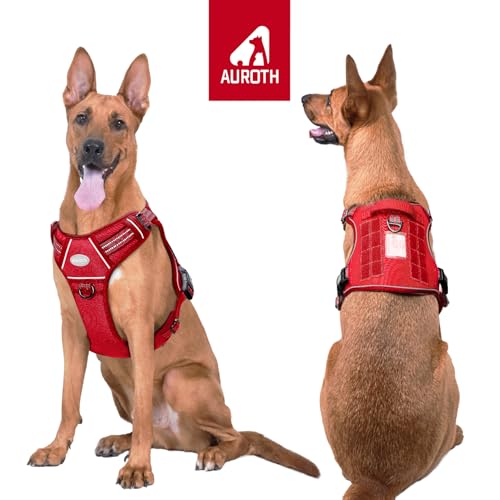 Tactical Dog Harness for Large Dogs (Red / XL(Neck:20-31",Chest:26-42"),75-135 lbs)