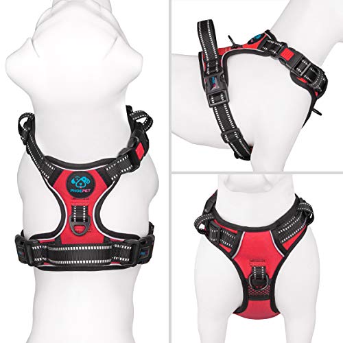No Pull Dog Harness Medium Reflective Front Clip Vest with Handle (Medium / Red)