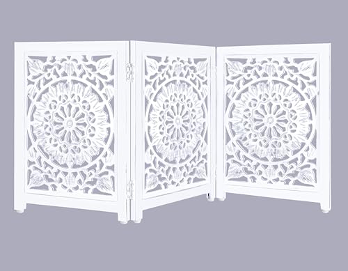 Lightnpro 3 Panel Wooden Dog Gate (Antique White Circle / 24x54 - Ember)