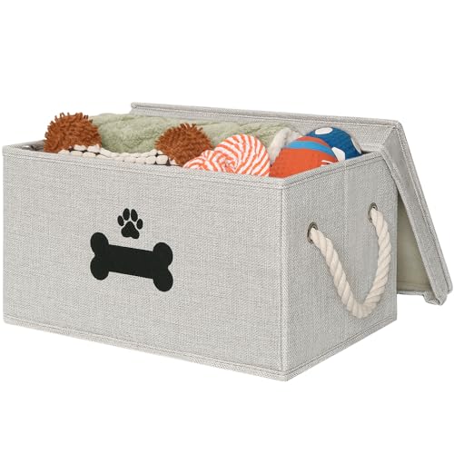 Dog Toy Basket with Lid (Gray / Medium)