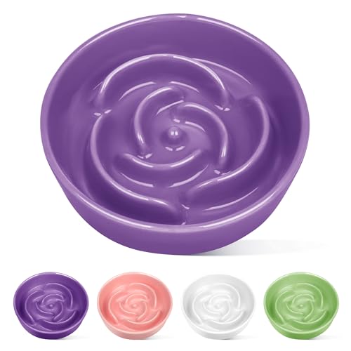 Ceramic Slow Feeder Dog Bowls (M-1.5 Cups / 03-Purple)