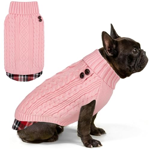Dog Sweater for Small Dogs Turtleneck Thick Knit Pullover (Large (13-19lbs) / 5# Pink)