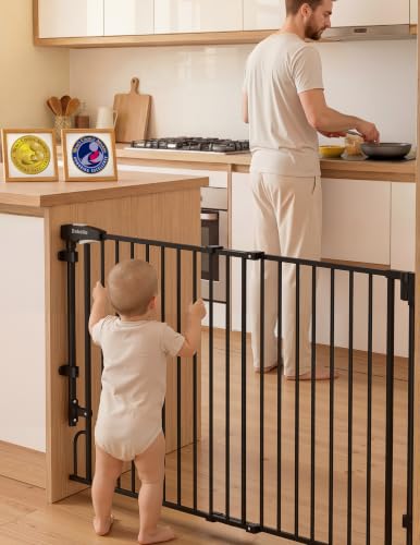 35.5 55" Removable Baby Gate for Stairs No Bottom Bar (Black / 35.5-55" W, 30" H-Extra Wide)