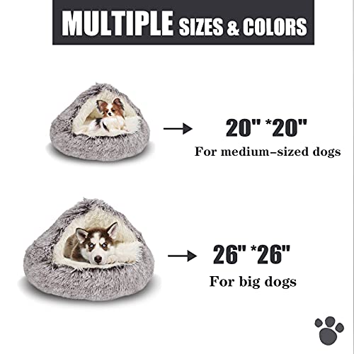 Cat Bed Round Plush Fluffy Hooded Cat Bed Cave (23.0"L x 23.0"W x 6.0"Th / coffee)
