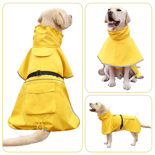 Dog Raincoat Waterproof Adjustable Rain Jacket Small Dogs Yellow (Yellow / L-Fit for 10-14 pounds)