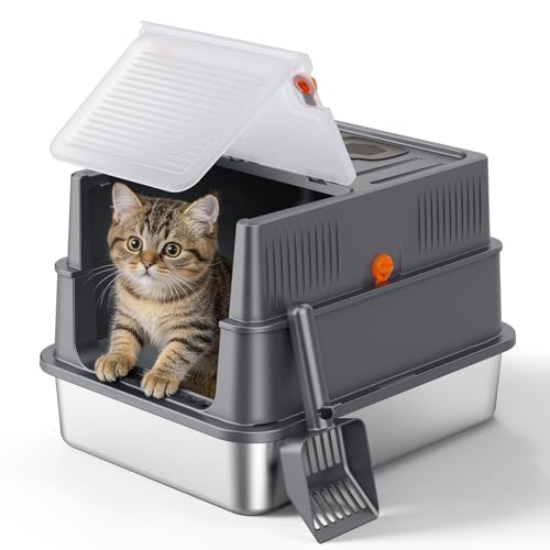 Small Enclosed Stainless Steel Litter Box with Lid for Kitty (Small / Grey)