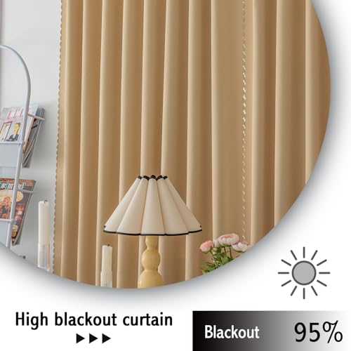 Magic Tape Stick on Curtains Blackout Curtains for Bedroom no Drillng Self Adhesive Curtain no Rod Small Window (Beige / 59"W x 59"L (Pack of 2))