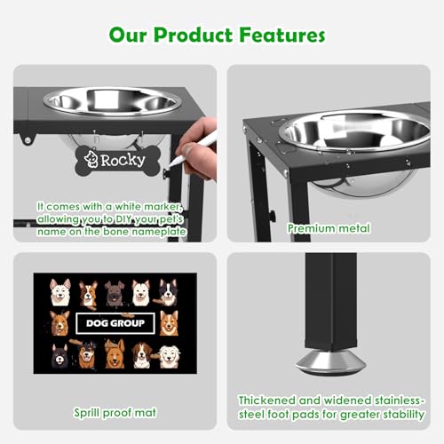 Elevated Dog Bowls with Mat for Large & Extra Large Dogs (Black-3L)