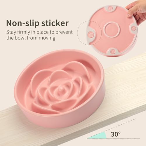 Pink Ceramic Dog Bowl Slow Feeder for Medium and Large Breed (8.26 In Pink Slow Feeder Bowl / Pink)