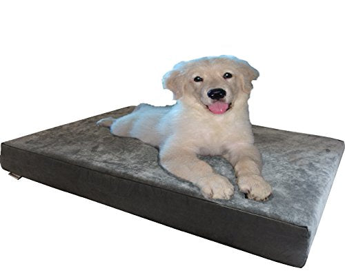 Orthopedic Gel Cooling Memory Foam Dog Bed with Waterproof Liner and External Durable Suede Cover for Small to Medium Pet 35X20X4 Inches (Medium 35" Length X 20" Width / Microsuede in Gray)