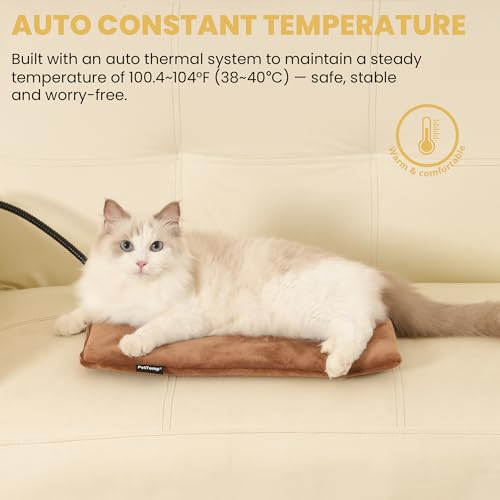 Pet Heating Pad for Cats Dogs Indoor & Sheltered Outdoor Waterproof Heated Cat Bed Heated Dog Bed Chew Resistant Cord Constant Temperature Electric Warming (Brown / Small: 16" x 13" x 1.3")