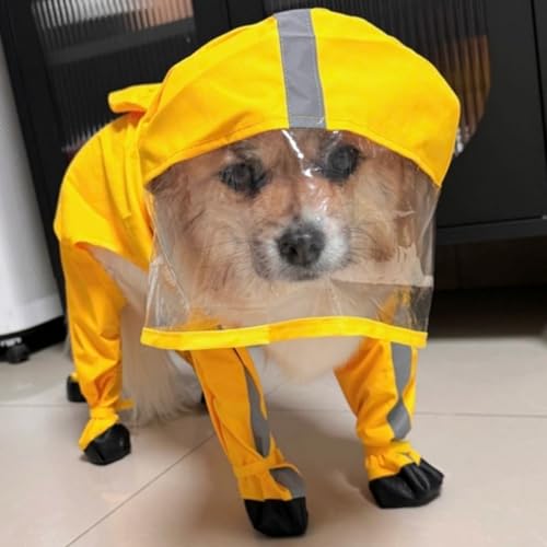 Dog Raincoat with Boots (Yellow Flower (detachable tail) / M (5-8lb))