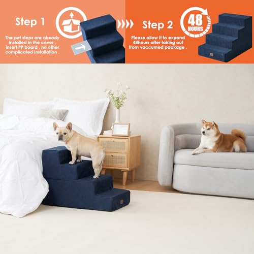 Dog Stairs for Bed 20" H (Navy / Extra Wide 16.5" x 28" x 20")
