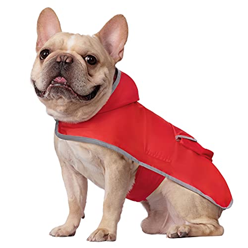 2-in-1 Reversible Dog Raincoat Hooded Poncho Rain Jacket Red Plaid S (Small / Buffalo Plaid / Red)