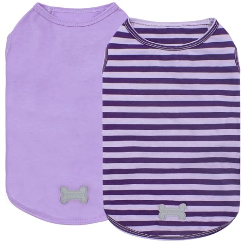 2Pack Cotton Dog Shirt for Small Dogs Soft Striped Tank Top (Medium (7-13lbs) / 03# 2Pack (Purple+Purple Striped))